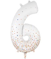 34" Number 6 Fizz Holographic Rose Gold Oaktree Foil Balloon