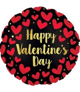 18" Happy Valentine's Day Red Hearts On Black Balloon