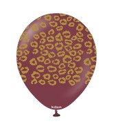 12" Safari Leopard Burgundy (Gold) Printed Kalisan Latex Balloons (25 Per Bag)