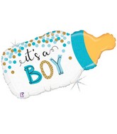 33" Shape Holographic Confetti Baby Bottle Boy Foil Balloon