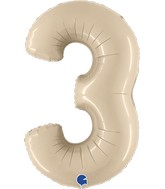 40" Number "3" Satin Cream Foil Balloons