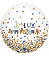18" Joyeux Anniv Confettis (French) Foil Balloon