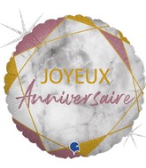 18" Marble Mate Joyeux Anniv Rose Gold French Foil Balloon