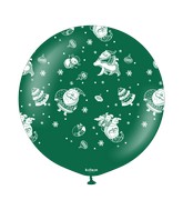 24" Christmas Santa Claus Dark Green Kalisan Printed Latex Balloons (1 Per Bag)