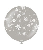24" Christmas Snowflake Grey Kalisan Printed Latex Balloons (1 Per Bag)