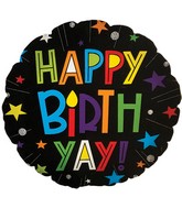 17" Happy Birthday -Yay On Black Foil Balloon