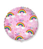 18" Round Happy Day Rainbow Pink Foil Balloon