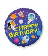 18" Round Happy Birthday Space Foil Balloon