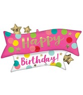 38" Satin Happy Birthday Pink Confetti Foil Balloon