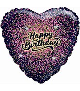 28" Happy Birthday Speckled Black Heart Balloon Gold/Pink