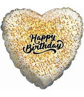 28" Happy Birthday Speckled White Heart Balloon Gold/Rose Gold