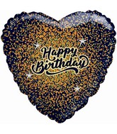 28" Happy Birthday Speckled Black Heart Balloon Gold/Rose Gold