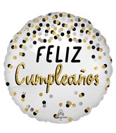 21" Satin Black Silver Gold Birthday Feliz Cumpleanos Foil Balloon