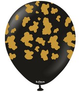 12" Kalisan Safari Cow Black (Printed Gold-(25 Per Bag) Latex Balloons