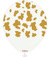 12" Kalisan Safari Cow White (Printed Gold-25 Per Bag) Latex Balloons