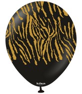 12" Kalisan Safari Tiger Black (Printed Gold-(25 Per Bag) Latex Balloons
