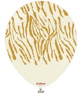 12" Kalisan Safari Tiger White Sand (Printed Gold-(25 Per Bag) Latex Balloons