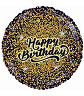 18" Happy Birthday Glitter Gold/Rose Gold Black Foil Balloon