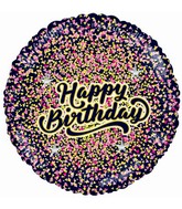 18" Happy Birthday Glitter Gold/Pink Black Foil Balloon