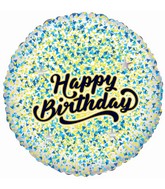 18" Happy Birthday Glitter Gold/Blue White Foil Balloon