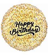 18" Happy Birthday Glitter Gold/Rose Gold White Foil Balloon