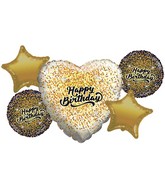Bouquet 5pc Happy Birthday White/Rose Gold Foil Balloon