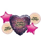 Bouquet 5pc Happy Birthday Black/Gold/Pink Foil Balloon