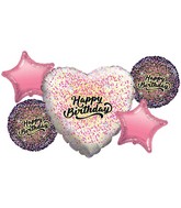 Bouquet 5pc Happy Birthday White/Gold/Pink Foil Balloon