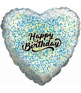 9" Airfill Only Happy Birthday Glitter Gold/Blue White Heart Foil Balloon