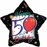 21" Happy 50th Birthday Black Star