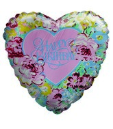 9" Airfill Only Floral Heart Happy Birthday Balloon
