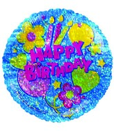 4" Airfill Happy Birthday Blue Holographic Balloon