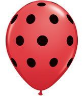 5" 100 Count Big Polka Dots Red Balloon Black Dots