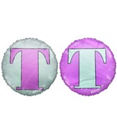18" Letter T Light Pink & White Round Mylar Balloon