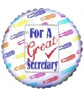 18" For a Great Secretary Paper Clips Balloon