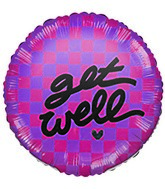Get Well Checkered Pink Airfill Mylar Balloon