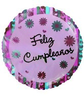 9" Airfill Feliz Cumpleanos Daisies Hearts Pink Balloon (Spanish)