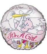 18" It's a Girl Banner Stork Silver Foil Balloon