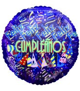 4" Airfill Feliz Cumpleanos Purple Hats and Streamers Balloon (Spanish)