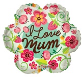 18" I Love You Mum Green Flower Balloon