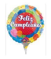 9" Airfill Only Feliz Cumpleanos Caritas Balloon (Spanish)