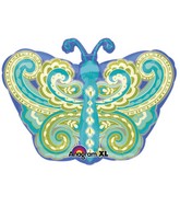 22" Junior Shape Paisley Teal Butterfly Balloon Packaged