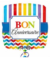 18" Bon Anniversaire Stripe & Chevron (French)