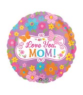 28" Jumbo Love Mom Flowers & Butterflies Balloon Packaged