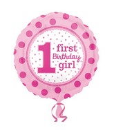 18" 1st Birthday Girl Balloon Packaged