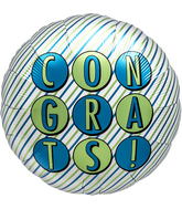 18" Congrats Blue Green Stripe Foil Balloon