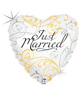 18" Holographic Balloon Just Married Filigree
