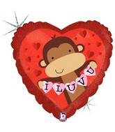 18" Holographic Packaged I Love You Monkey Buddy Balloon