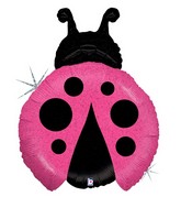 27" Holographic Shape Packaged Little Ladybug - Magenta Balloon
