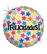18" Holographic Balloon Felicidades Estrellas (Spanish)